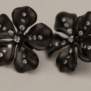Black Gold Flower Earrings with CZ