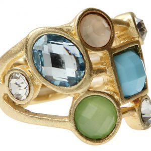 Gold Tone Aqua and Lime Confetti Ring