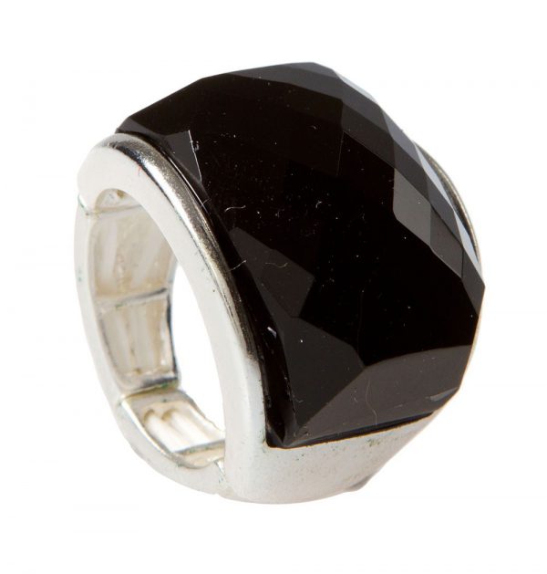 Black Faceted Dome Silver Ring