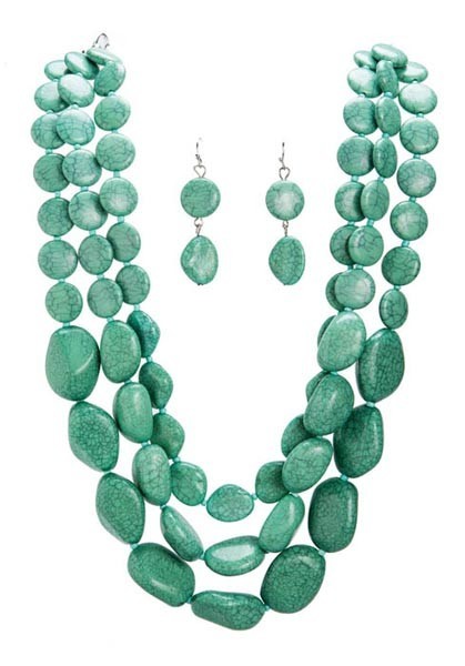 Turquoise Stone Three Tier Necklace Set