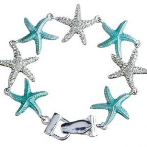 Silver Clear Crystal Aqua Starfish Bracelet