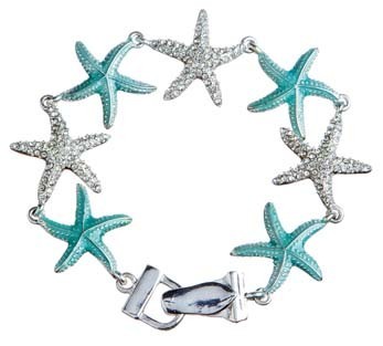 Silver Clear Crystal Aqua Starfish Bracelet