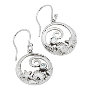 Sea Life and Wave Earrings with Blue Topaz
