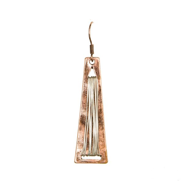 Rose Gold Bar with Silver Wire Wrap Accent Earring