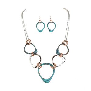 Patina Mix Abstract Rings Necklace Set
