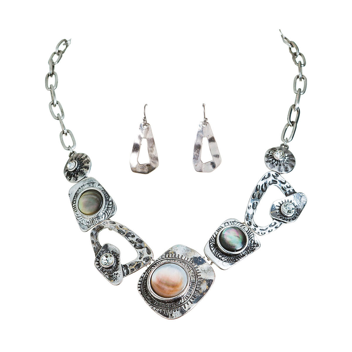 Silver Abalone Abstract Necklace Set - The Silver Seahorse