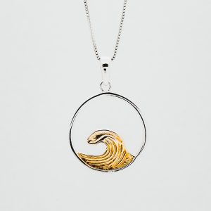 Sterling Silver Gold Wave Pendant with Chain