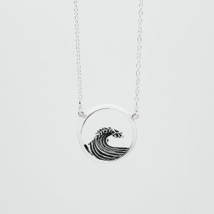 Sterling Silver Necklace with Oxidized Wave