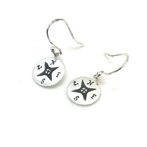 Compass with Black Accent Dangle Earrings