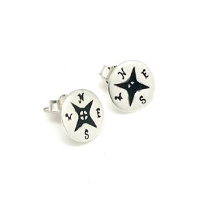 Compass with Black Accent Stud Earrings