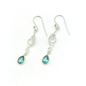 Sterling Silver Abstract Earrings with Blue Topaz