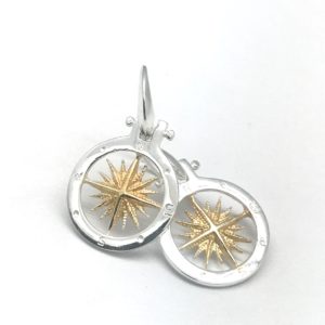Two Tone Compass Dangle Earrings