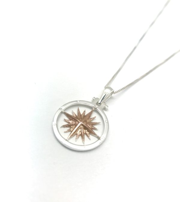 Two Tone Rose Gold Compass Pendant