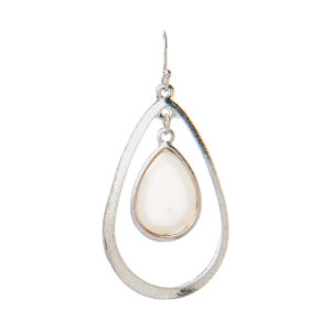 Silver Two Tier Teardrop Earring with White Gem Stone