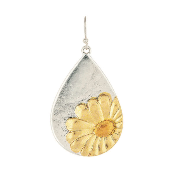 Silver with Gold Daisy Teardrop Earrings