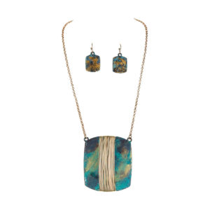 Fire Patina Wire Wrap Square Necklace Set