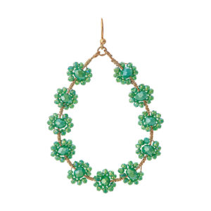 Gold Green Flower Beads Teardrop Earrings