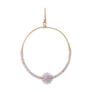 Gold Lavender Ball Bead Circle Earrings