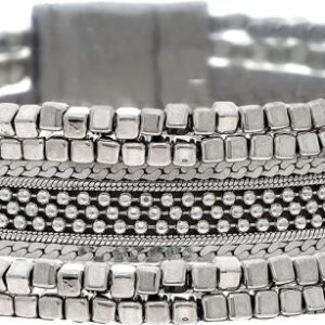 Silver Chunky Bead Chain Row Magnetic Clasp Bracelet