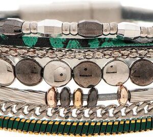 Silver Green Multi Chain Rows Bracelet