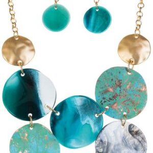 Gold Patina Circles Bib Necklace Set