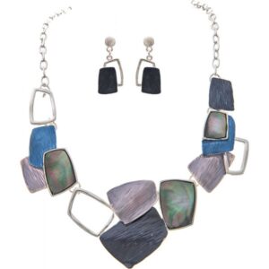 Silver Blue Shell and Color Shapes Necklace Set