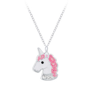 Silver Unicorn Necklace with Pink Mane
