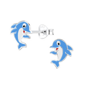 Silver and Enamel Dolphin Stud Earrings