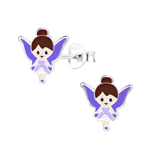 Silver Fairy Stud Earrings with Purple Wings