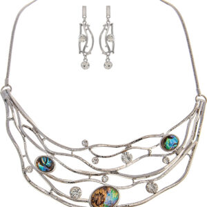 Silver Abalone Abstract Necklace Set
