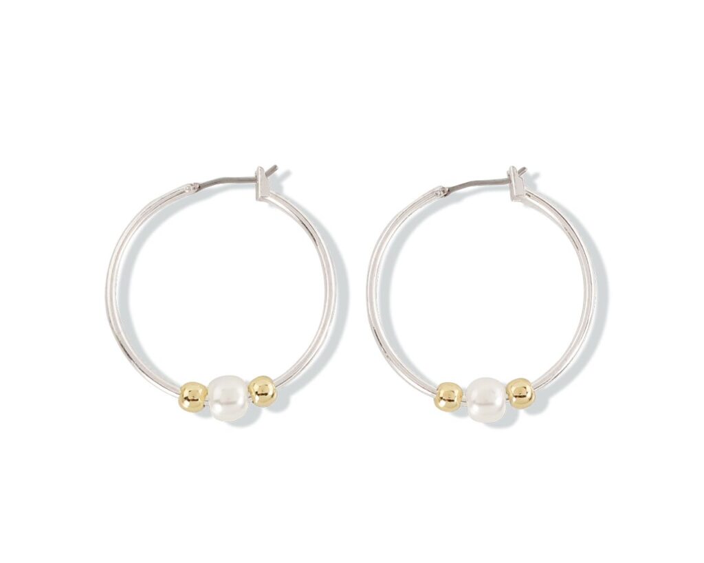 Silver Hoops with gold Spacers and Pearls