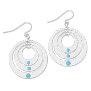 Silver Hammered Moving Circles with Turquoise Accent