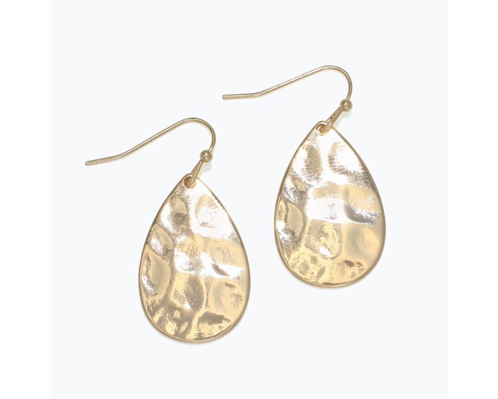 Gold Textured Teardrop Dangle Earrings