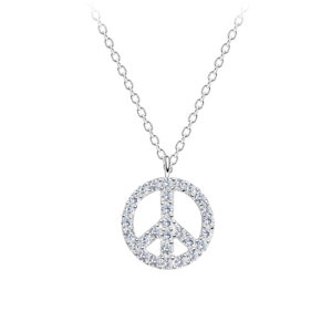 Silver CZ Peace Sign Necklace
