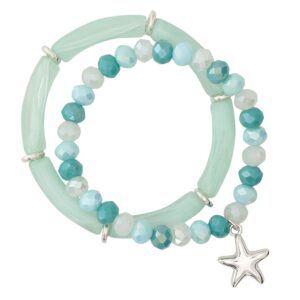 Set of Two Mint and Beaded Starfish Bracelets