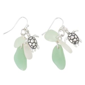 Silver Turtle Charm with Seaglass Earrings