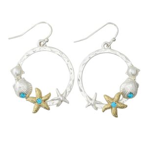 Two Tone Sea Life with Blue Crystal Earrings