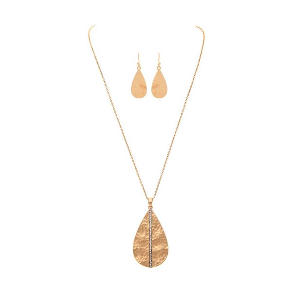 Gold Crystal Stripe Teardrop Necklace Set