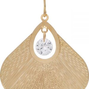 Gold Fan Cubic Zirconia Center Drop Earring