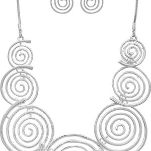 Silver Coils Statement Necklace Set