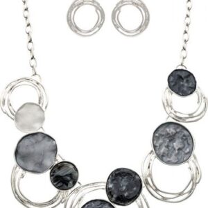 Silver Grey White Orbital Necklace Set