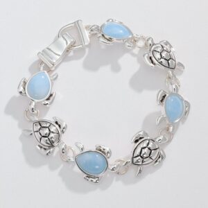 Silver Turtle with Cool Blue Resin Bracelet