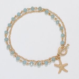 Seafoam Beads and Gold Starfish Dangle