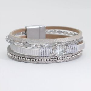 Silvery Gray Strands with Clover Crystal Bracelet