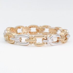 Polished Two Tone Chain Links Stretch Bracelet