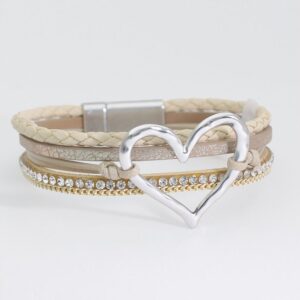 Silver Hammered Heart with Crystals