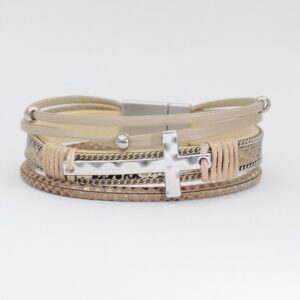 Neutral Leather with Hammered Silver Cross