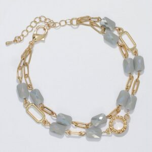 Gold Links with Faceted Gray Beaded Bracelet