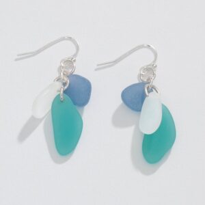Blue, Aqua and White "Sea Glass" Cluster Earrings