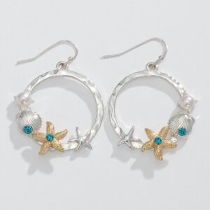 Two Tone Circle Earrings with Blue Crystals